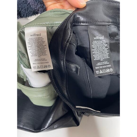 NEW Wilfred Aritzia Melina High Rise Faux Leather Pants Black Olive Green 00 - Picture 4 of 4